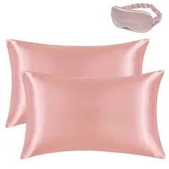 EVERSO - Set de 2 Funda Almohada Satin Saten Tipo 51x102 cm Con Antifaz Rosa