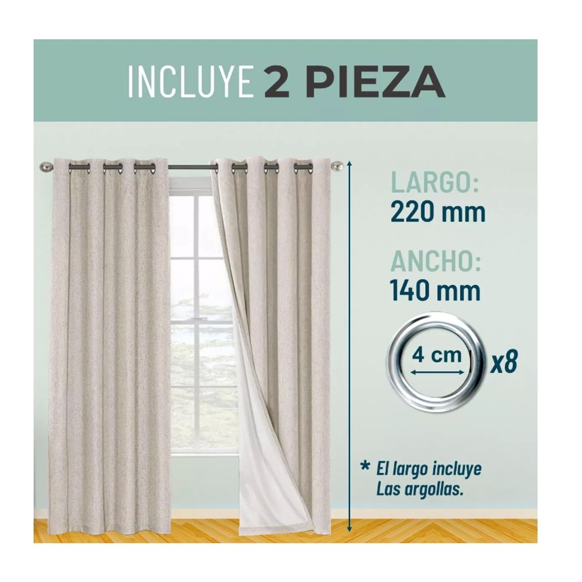 GENERICO - Cortina 100% Blackout Engomada Termica X2 Casatua Tipo Lino