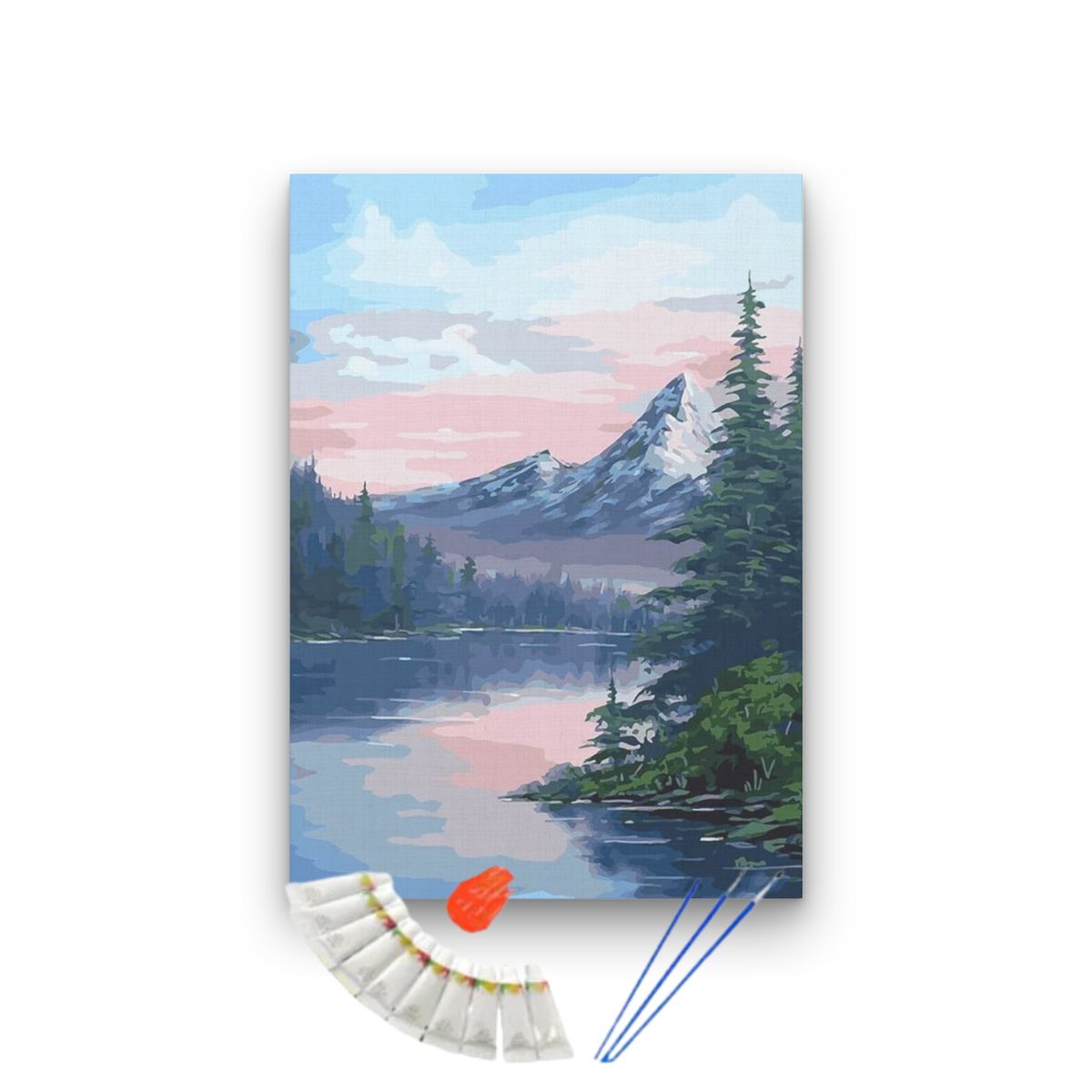 GENERICO - Pintura con números en bastidor 60x75 Lago de Montaña - Painting by numbers