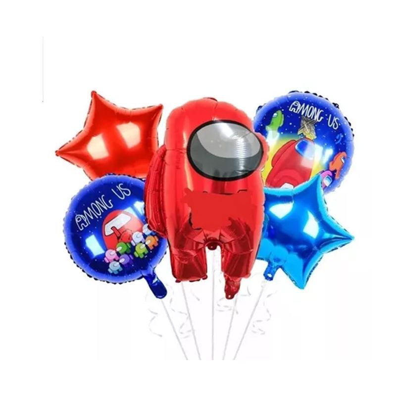 GENERICO - Pack 5 Globos Metalizados Amoung Us Impostor Globifiesta