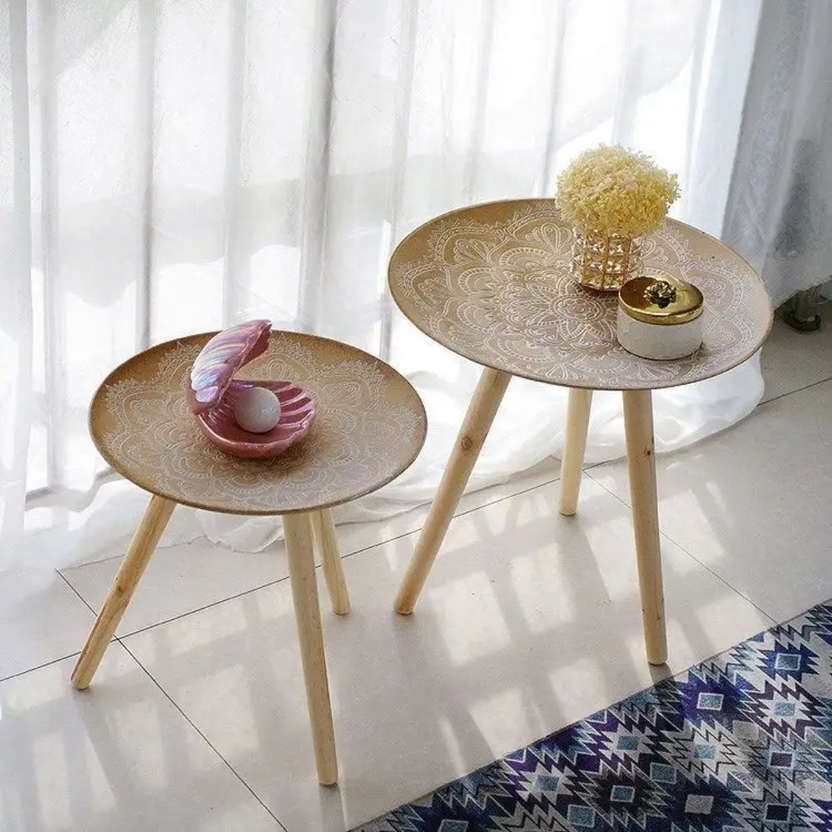 GENERICO - Mesa De Centro Redonda Lateral Salon Mesa Diseño Mandala
