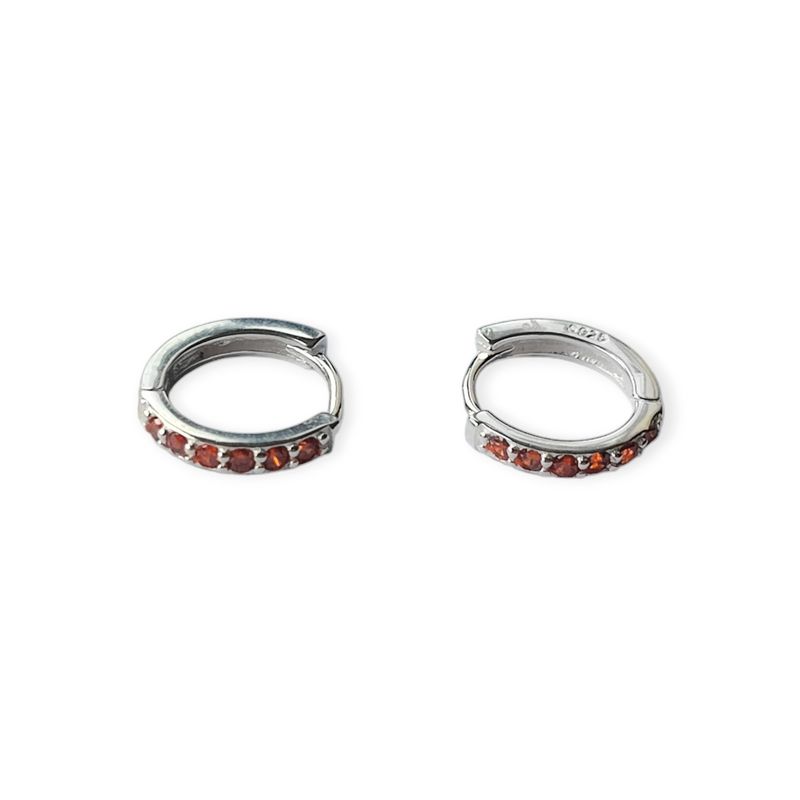 ANDREA COGGIOLA JOYAS - Aros Argolla Circón Rojo 15mm Plata Fina 925