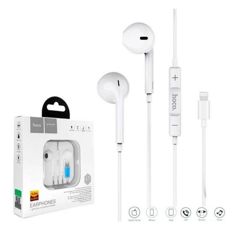 HOCO - Audífono con micrófono manos libres lightning L7 Plus Blanco