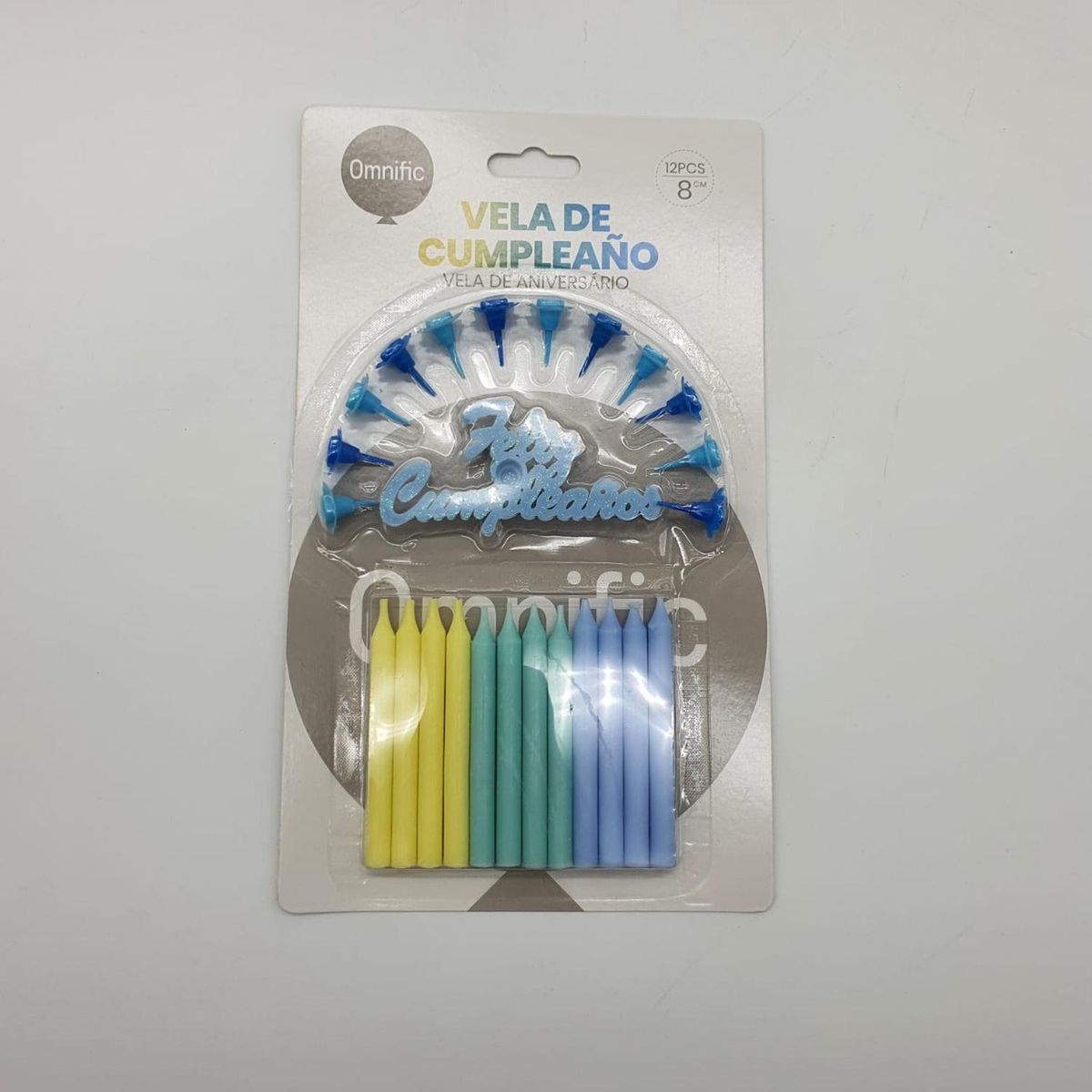 GENERICO - Set De 12 Velas De Cumpleaños Celeste Rosado Con Decorativo - Celeste.