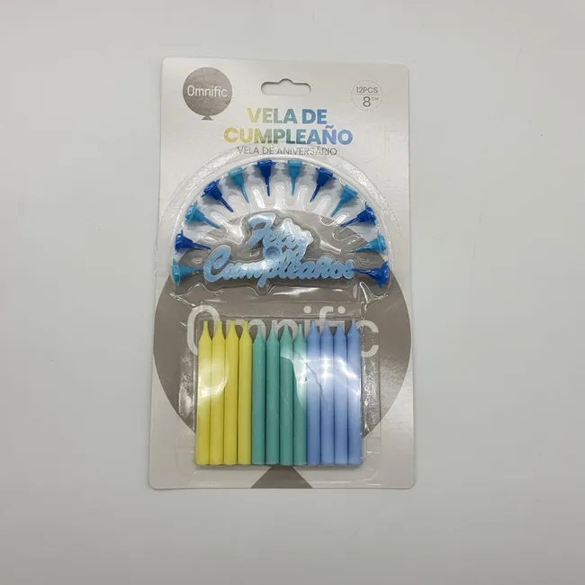 GENERICO - Set De 12 Velas De Cumpleaños Celeste Rosado Con Decorativo - Celeste.