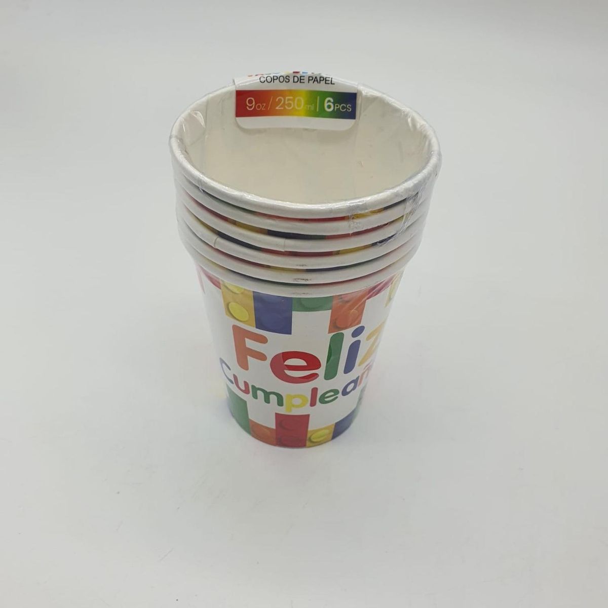 GENERICO - Vasos Cartón 6 Unidades Cumpleaños Diseños 250ml Ecológico - Blanco.