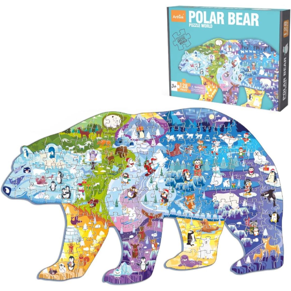 SPACEZAT - Puzzle Artico con Forma de Oso Polar 128 piezas