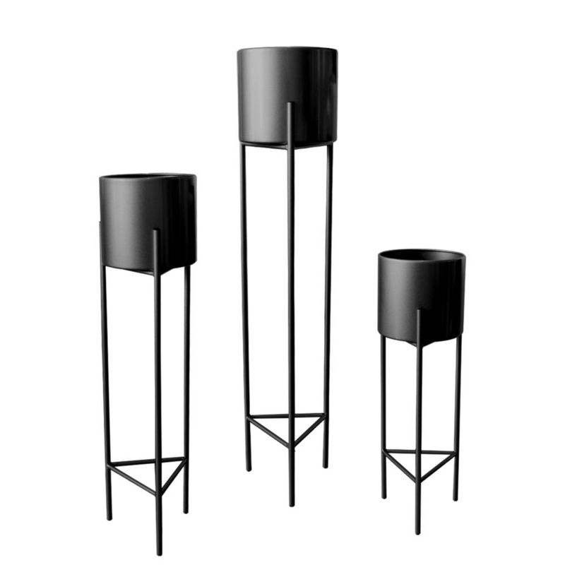 GENERICO - Macetero Macetas Pedestal Negro Set de 3 Piezas