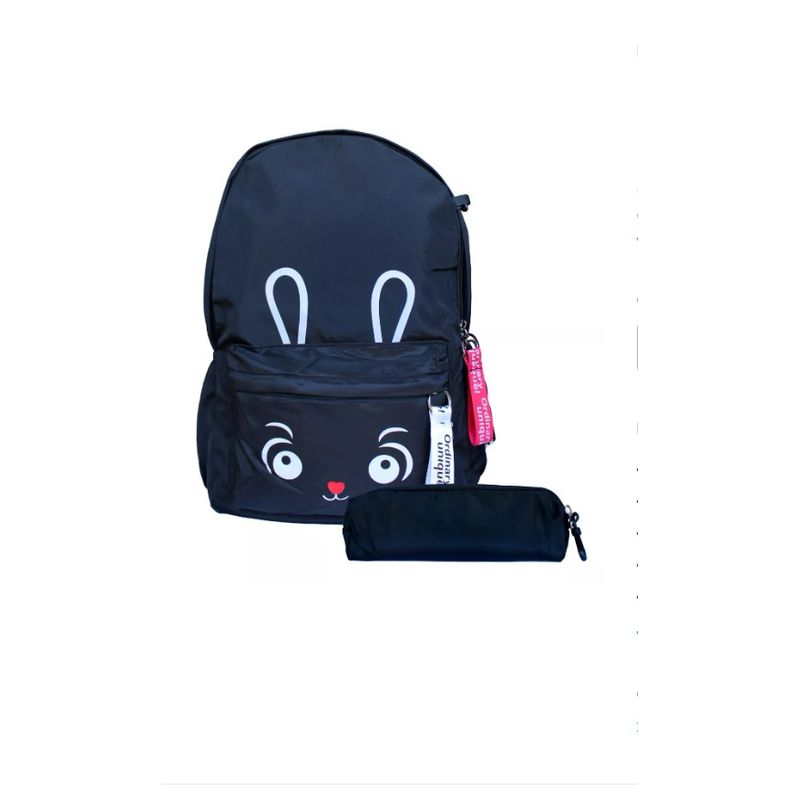 GENERICO - Mochila Juvenil Kawaii Con Cara De Conejo  Estuche Color Negro