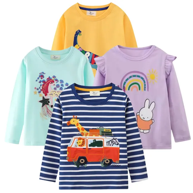 JUMP KIDS - Poleras Manga Larga Niña Animales 100% Algodón