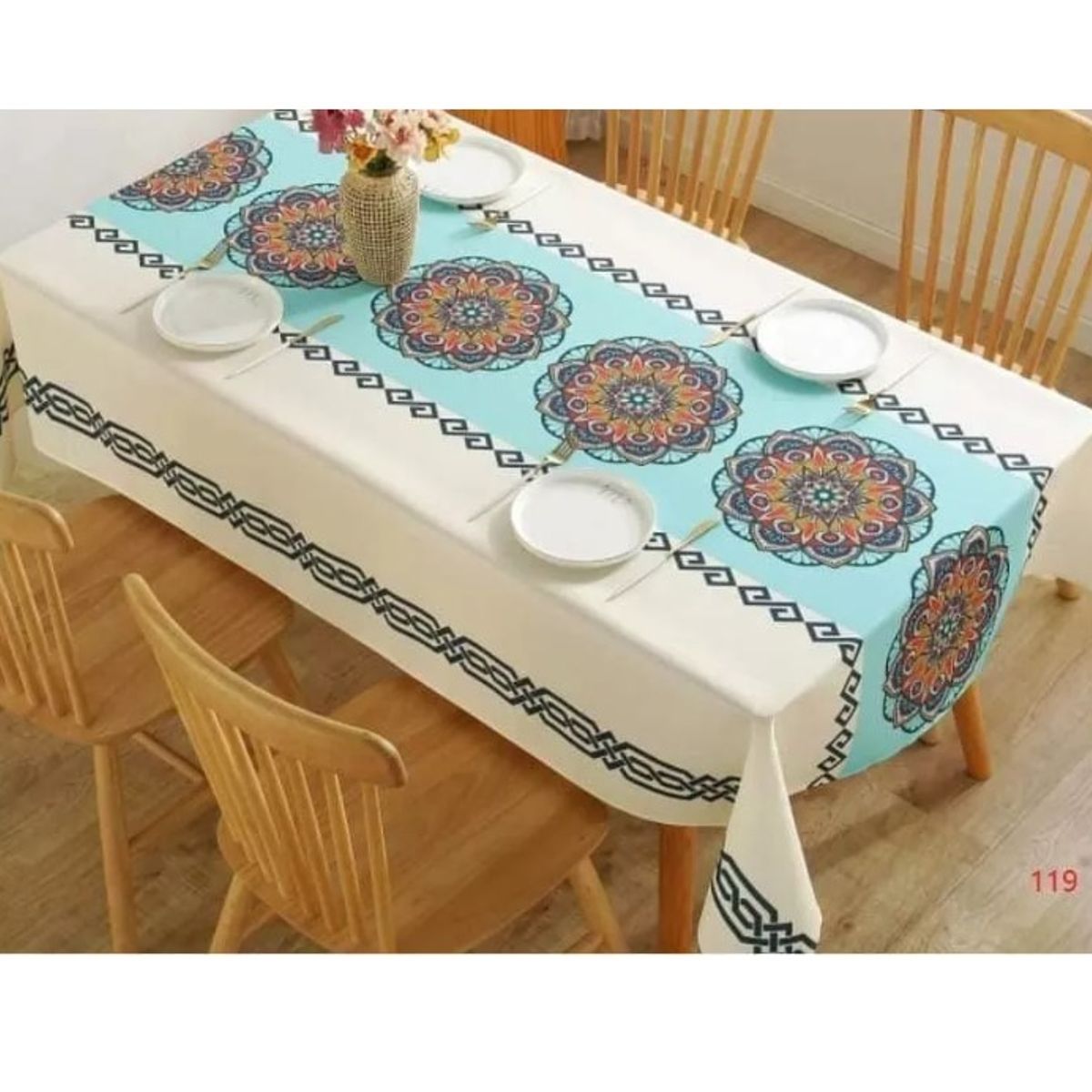 GENERICO - Mantel Antimanchas Impermeable Hermosos Diseños Azul y blanco