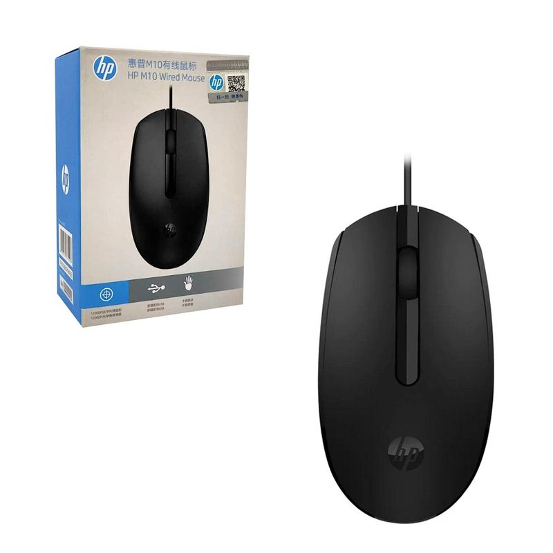 HP - Mouse alámbrico HP M10 3 botones 1200 DPI Negro