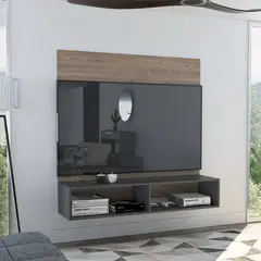 FMFURNITURE - Panel de TV 60" Con 2 Repisas - Café Claro y Plomo 134.6x137.7x33.6 cm.