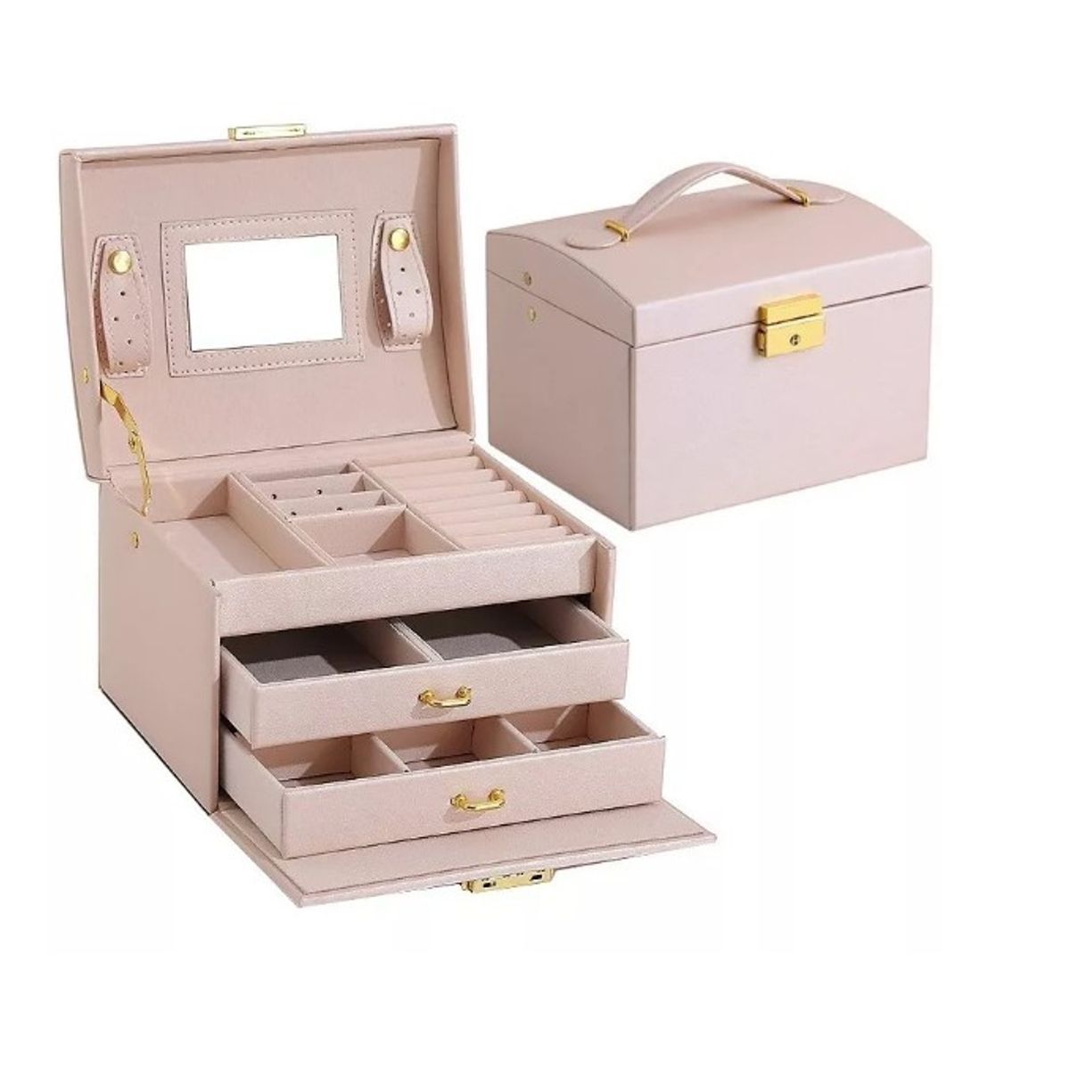 GENERICO - Joyero Caja Con Espejo Tipo Maleta Organizador Joyas Palo de Rosa