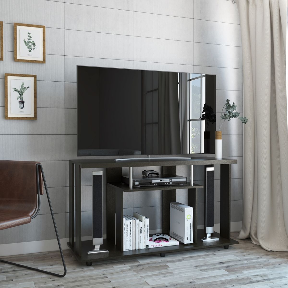 FMFURNITURE - Rack TV 50" Con Repisas Para Almacenamiento Fm-029N - Negro