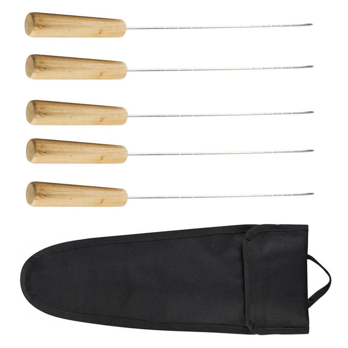 IMPORTCLICK - Set 5 Fierros Anticuchos Asado Madera - Café