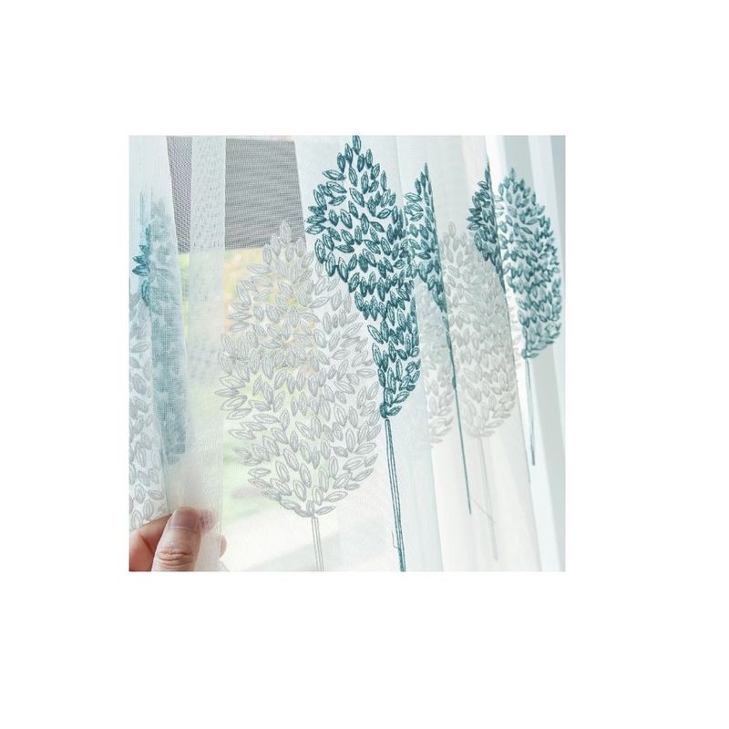 GENERICO - Cortina Visillos Velos Bordados 2 Paños 140*240 /hoja Azul