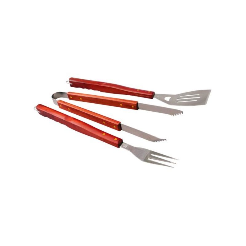 IMPORTCLICK - Set Asado Parrilla 3 Piezas Acero Inoxidable Mango Madera - Café