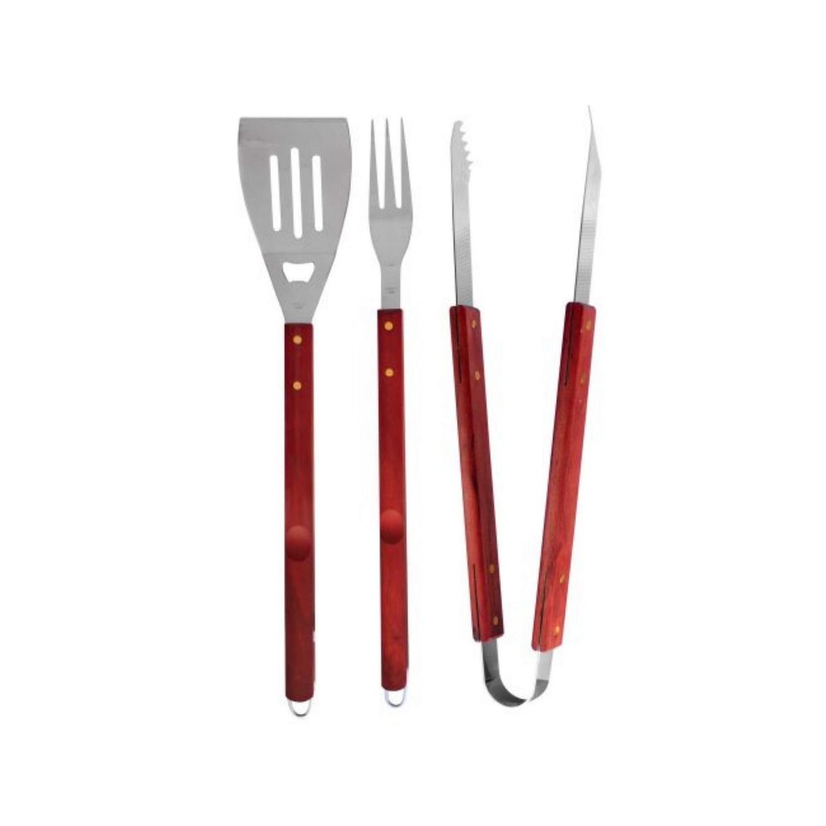 IMPORTCLICK - Set Asado Parrilla 3 Piezas Acero Inoxidable Mango Madera - Café