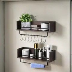 IMPORTCLICK - Kit 2 Repisas Soportes Multiuso Madera - Café