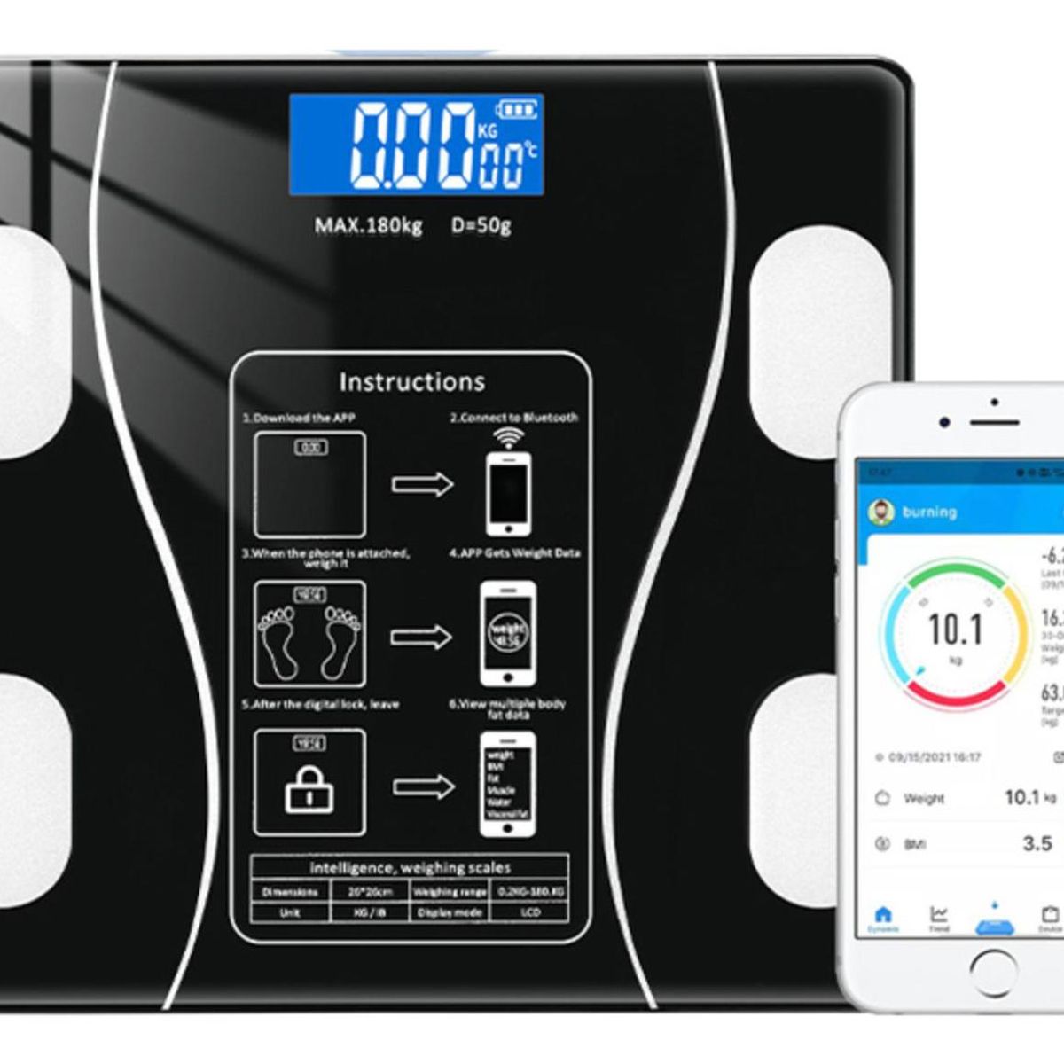 IMPORTCLICK - Pesa Balanza Electrónica Bluetooth 27 CM Negro