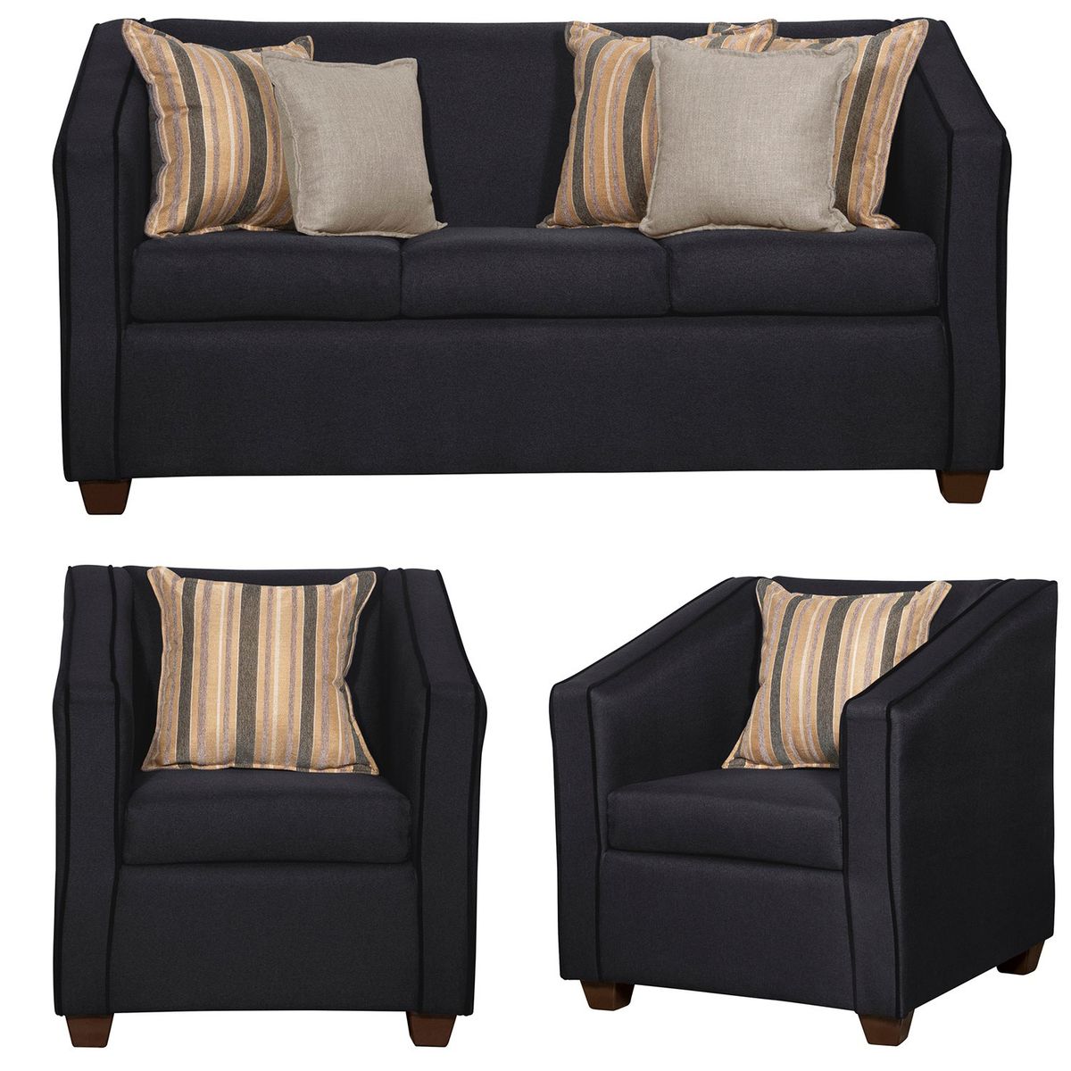 RUZAM MOBEL - JUEGO DE LIVING 3-1-1 VICTORIUS NEGRO LINO