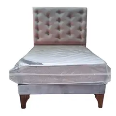 GENERICO - Cama Europea 1.5 Plazas + Respaldo Gris A Piso + Colchón Resorte