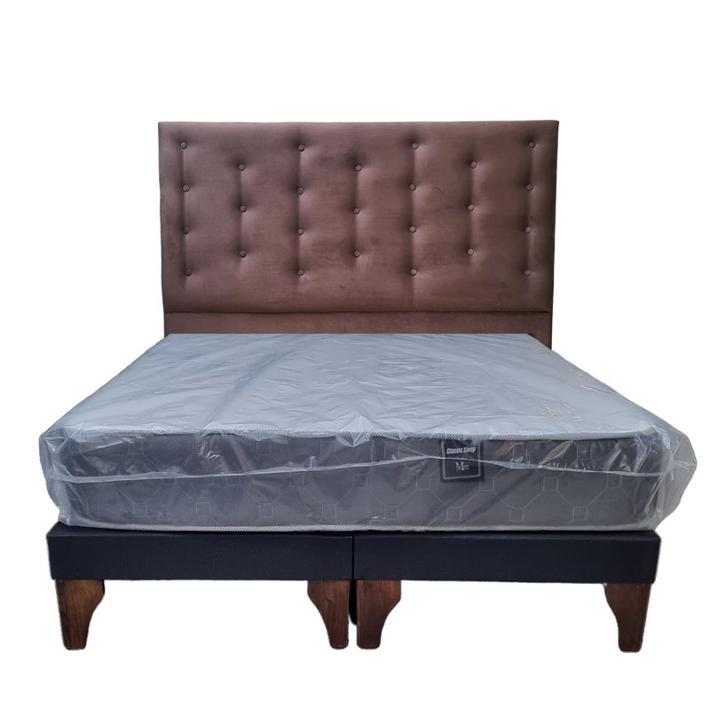 GENERICO - Cama Europea 2 Plazas + Respaldo Chocolate A Piso + Colchón Resorte