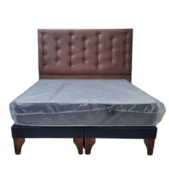 GENERICO - Cama Europea 2 Plazas + Respaldo Chocolate A Piso + Colchón Resorte