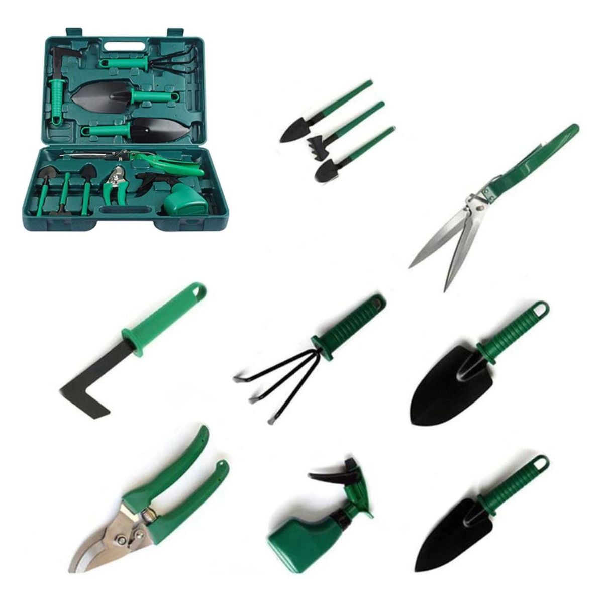 IMPORTCLICK - Kit Herramientas Jardinería Acero Rastrillo Tijera Podar