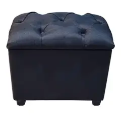 GENERICO - Banqueta Baúl Capitoné Negro Lino Muebles Rimar