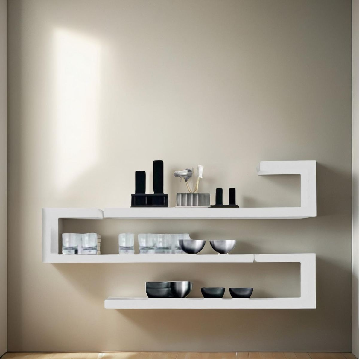 IMPORTCLICK - Juego Repisas Flotantes Madera Geo Blanco 95x45x15 CM