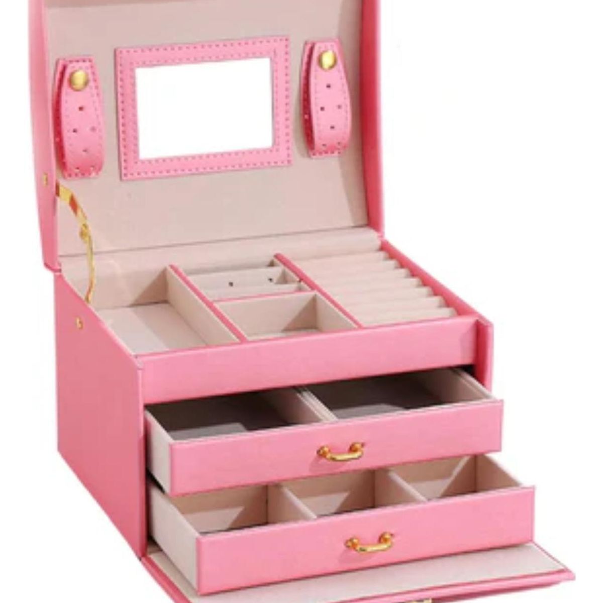 IMPORTCLICK - Joyero 3 Niveles Doble Cajón Eco Cuero Rosado - Rosa