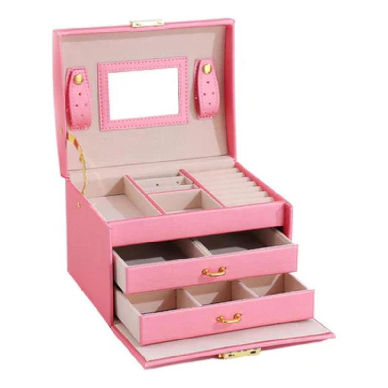 IMPORTCLICK - Joyero 3 Niveles Doble Cajón Eco Cuero Rosado - Rosa