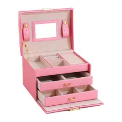 IMPORTCLICK - Joyero 3 Niveles Doble Cajón Eco Cuero Rosado - Rosa