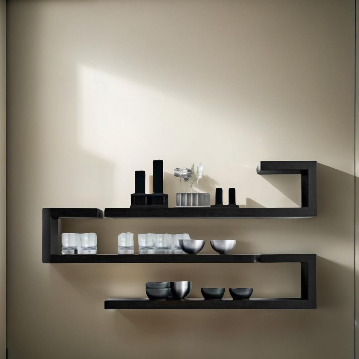 IMPORTCLICK - Juego Repisas Flotantes Madera Geo Negro 95x45x15 Cm