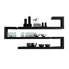 IMPORTCLICK - Juego Repisas Flotantes Madera Geo Negro 95x45x15 Cm