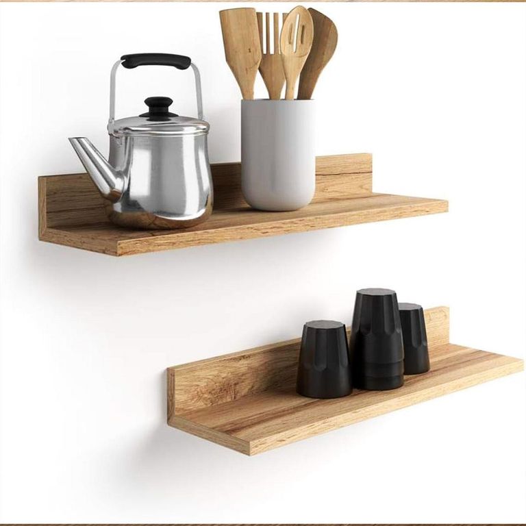 Set 4 Repisas Flotantes Rectas Soporte Cafe 2 De 40 cm y 2 De 60 cm
