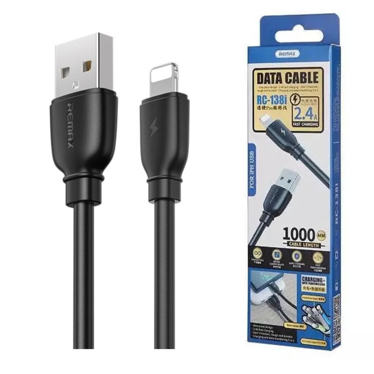 REMAX - Cable Datos Remax Usb A Lightning 1M Negro