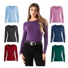 OMAS - Pack 1 Camiseta Mujer Manga Larga Cuello Redondo Bambú