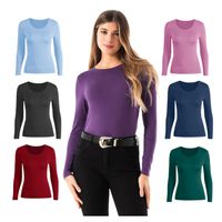 Pack 4 Camisetas Mujer Manga Larga Cuello Redondo Bambú