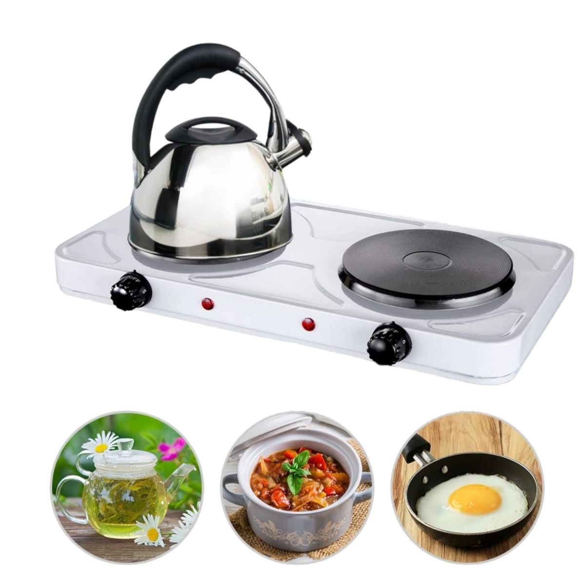 GENERICO - Encimera Hot Plate Blanca 2 Hornillas Portátil