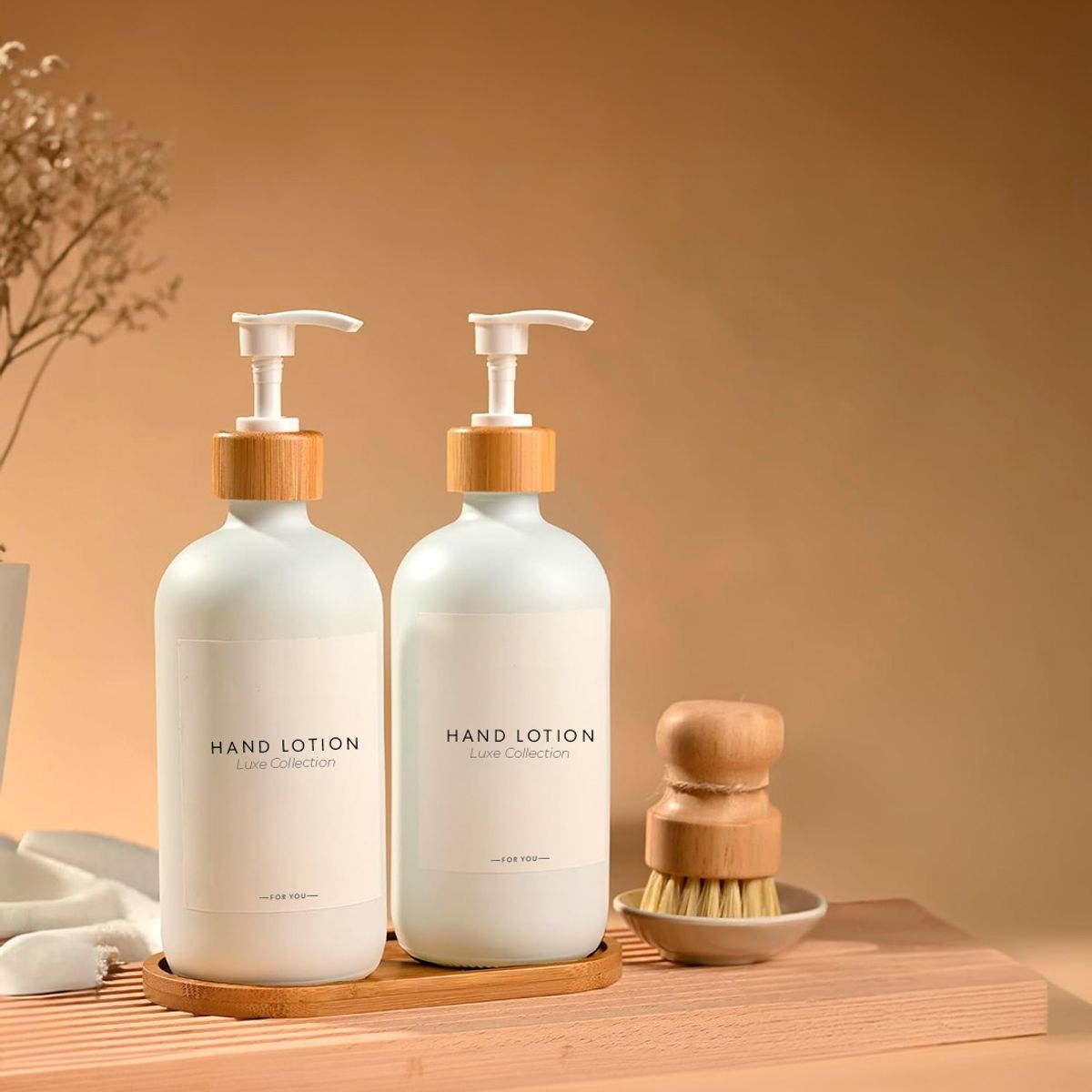 GENERICO - 1 Dispensador Jabón De Mano Botella 300ml Plastico y  Bambú Blanco