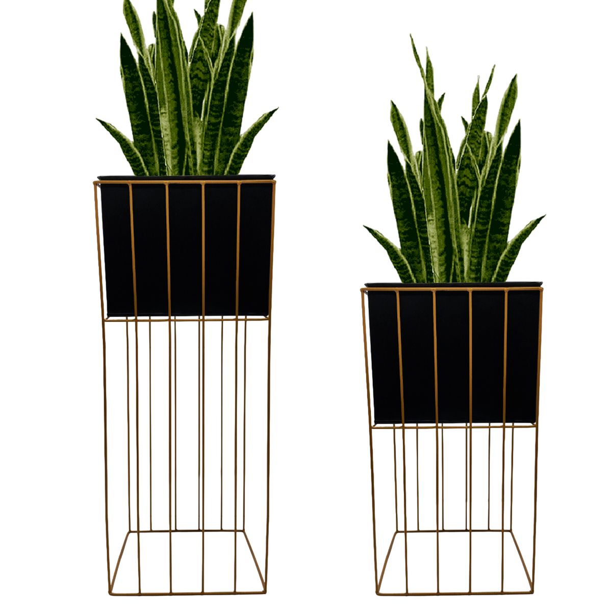 GENERICO - Set 2 Porta Macetero Pedestal Maceta Plantas Negro Dorado