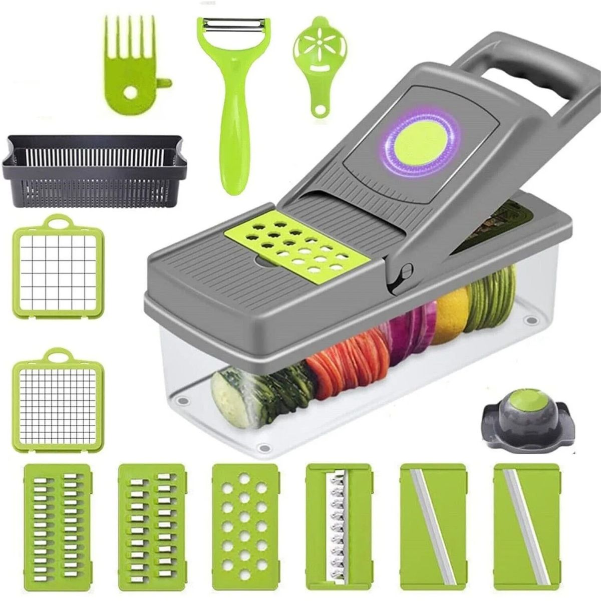GENERICO - Set Picador Cortador De Verduras y Frutas 14 En 1 Rallador.