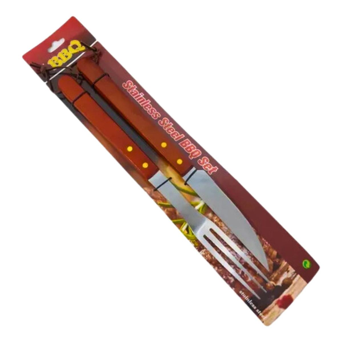 IMPORTCLICK - Set Asado Parrilla 2 Piezas Acero Inoxidable Madera - Café