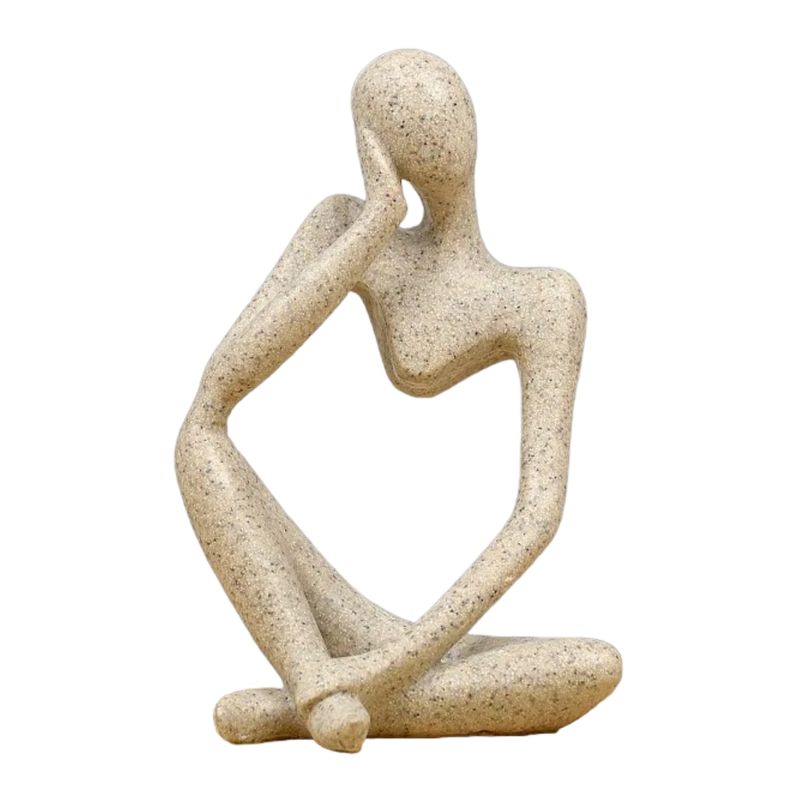 GENERICO - Escultura Pensador De Resina Abstracta Moderna Arenisca - Crema