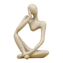 GENERICO - Escultura Pensador De Resina Abstracta Moderna Arenisca - Crema