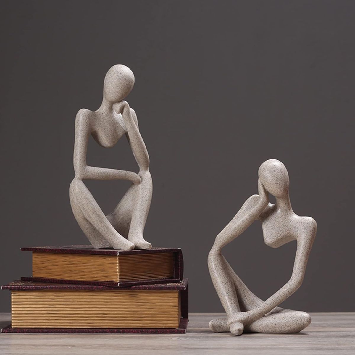 GENERICO - Escultura Pensador De Resina Abstracta Moderna Arenisca - Crema