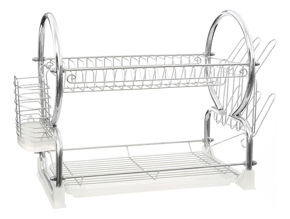 Seca Platos Escurridor Metal 2 Niveles 40 x 26 x 38 CM - Plateado